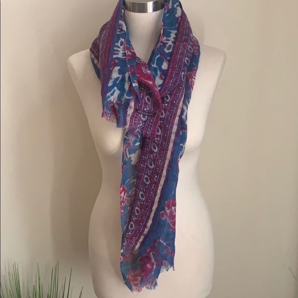 Lucky Brand Purple Pink Batik Print Gauze Convertible Scarf